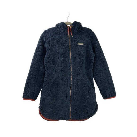 LL Bean Mountain Pile Fleece Hoodie Women SmallBlue Long Jacket Full Zip Sherpa - Picture 9 of 17